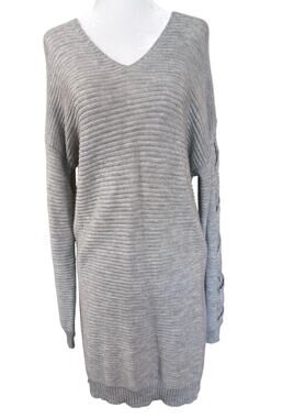 Jolt Gray Lace Up Sleeve Sweater Tunic Women’s Medium Oversized